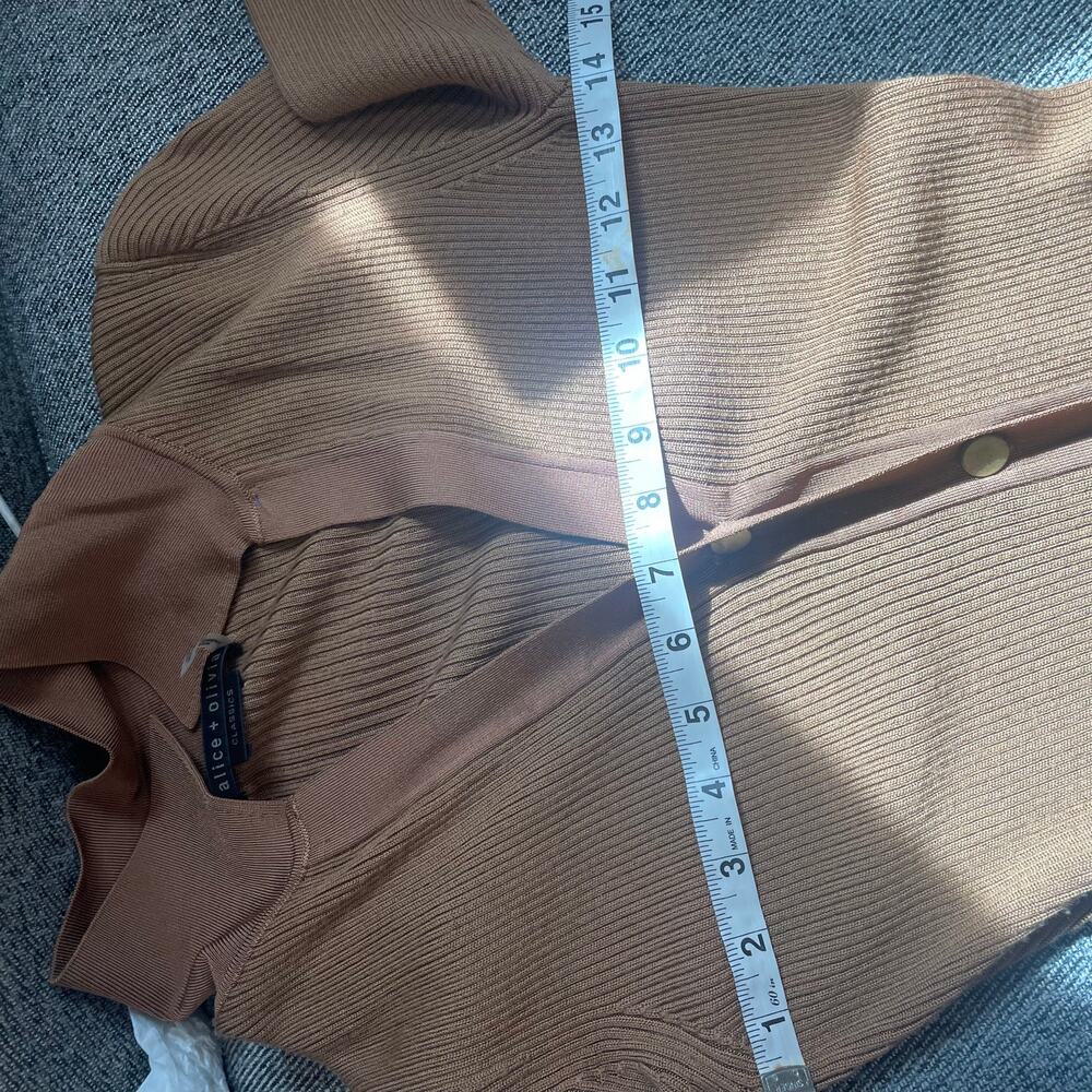Alice + Olivia Alcina Long Sleeve Ribbed Button Down Midi Dress Camel - Picture 8 of 10